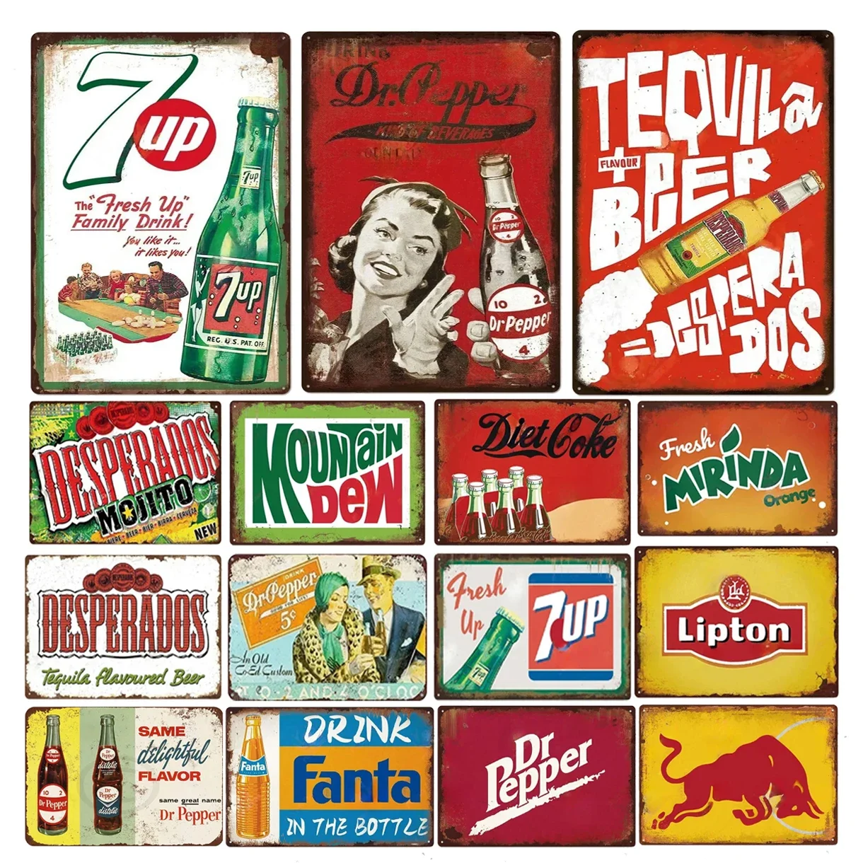 Letrero de estaño de bebidas carbonatadas, placa de cartel de Metal de Soda Cola, artesanía, pintura de hojalata, Bar, cafetería, decoración de pared de cocina, Pla Vintage