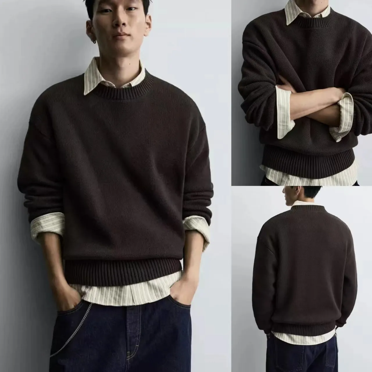 

New 2025 Men's Cotton Knitted Long Sleeve round Neck Pullover Sweater Comfortable Breathable Casual Style Daily Wear Warmth