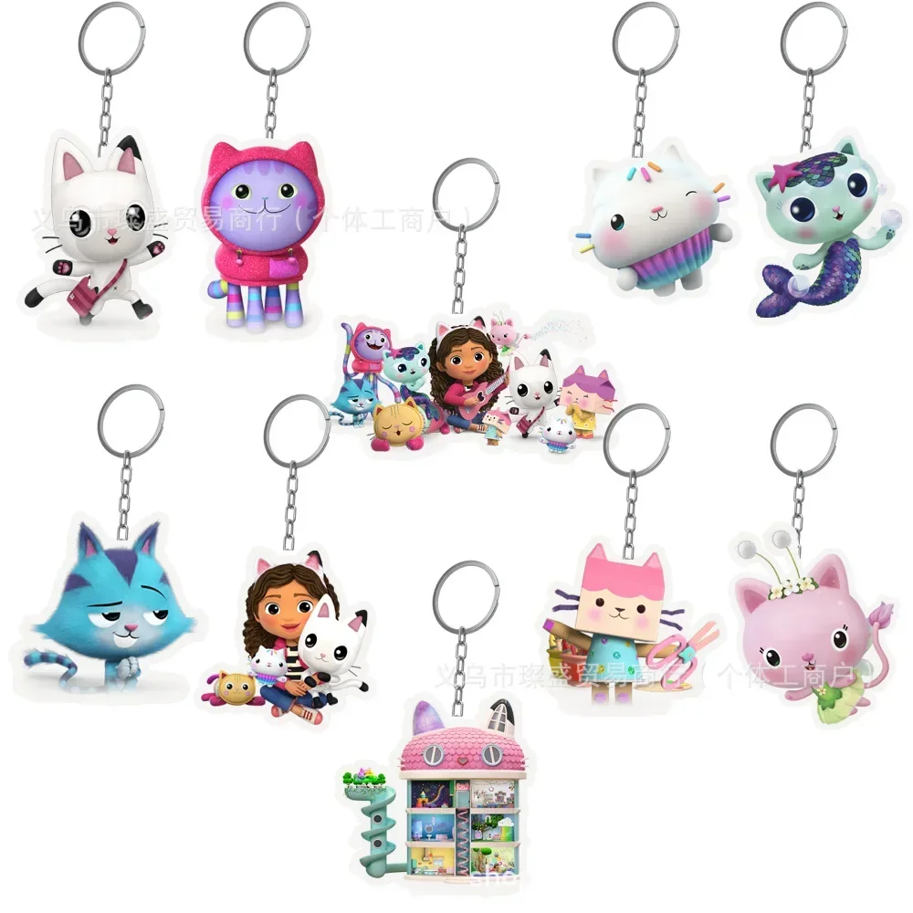 

Gabby Dollhouse 10pcs Keychains Girl Birthday Party Supplies Cat Gift Bag Filler Stuffer School Carnival Reward Party Decoration