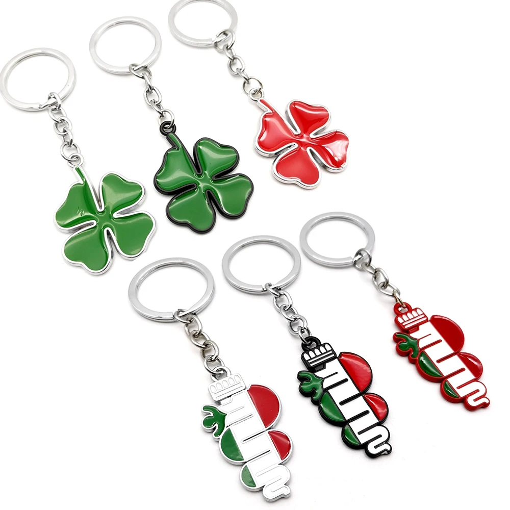 Car Keychain Green Four Leaf Clover Keyring Key Chain Ring Holder for Alfa Romeo 147 156 164 166 159 GT Giulia Giulietta Stelvio