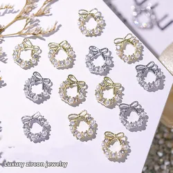 10Pcs Christmas Luxury Alloy Garland Bowknot Nail Art Decor 10*11mm 3D Zircon Pearl Nail Charms DIY Baroque Garland Nail Parts