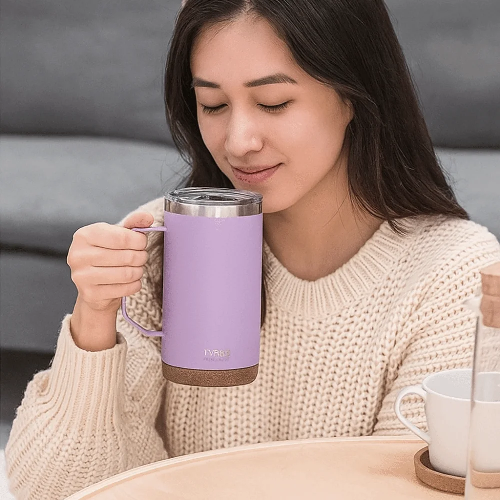 

Wood Grain Base Desktop Coffee Mug 530ml/710ml Heat Insulated Drinking Cup In style Large Capacity Thermos Cup Outdoor Sports