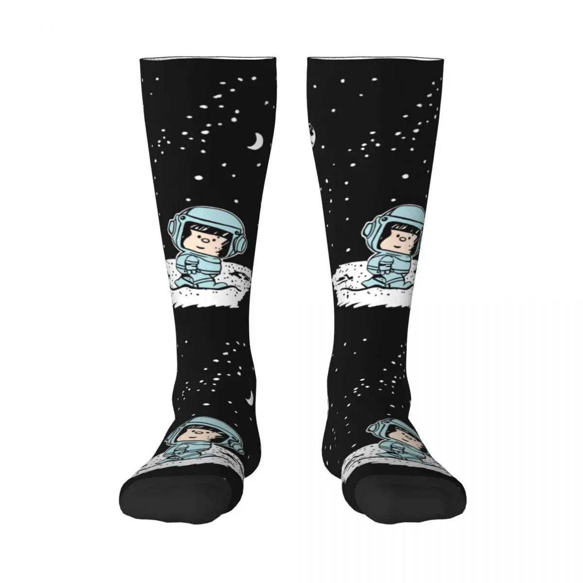 Space Astronaut Mafalda Thigh High Tube Socks Women Warm Fashion Novelty Quino Comics Cartoon Stockings