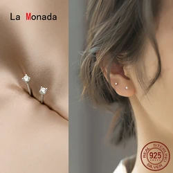 Mini Zircon Studs 925 Sterling Silver Earrings Real Fine Jewelry Minimalist Small Stud Earrings For Women Silver 925 Korean Girl