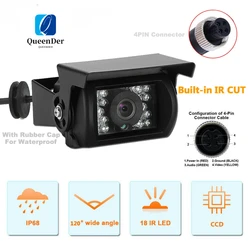Waterproof 4Pin Rear View Backup Camera For Bus Truck Van RV CCD IR Night Vision