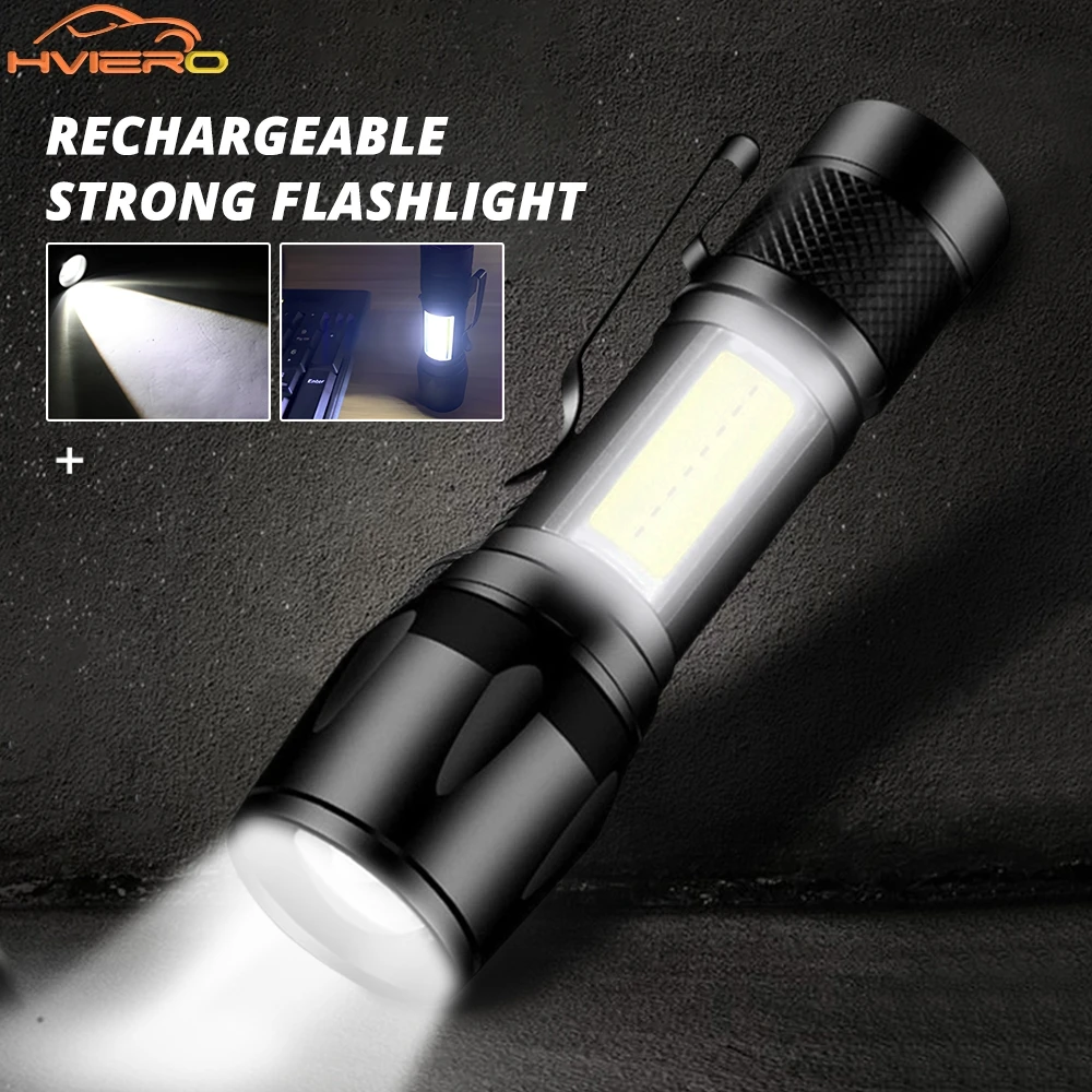 1/2/4/8/10Pcs Mini Flashlight COB+XPE USB Charge Portable Torch Zoomable Focus Lights Ultra Bright Camping Emergency Side Lamps