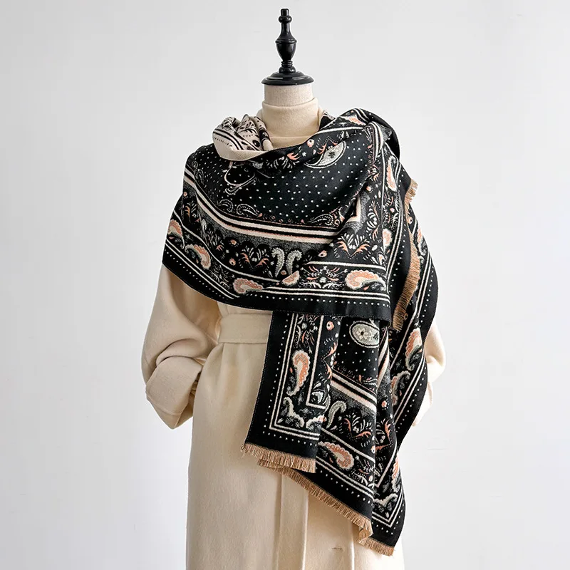 

Autumn new cross-border faux cashmere scarf ethnic paisley jacquard scarf double-sided warm atmosphere shawl