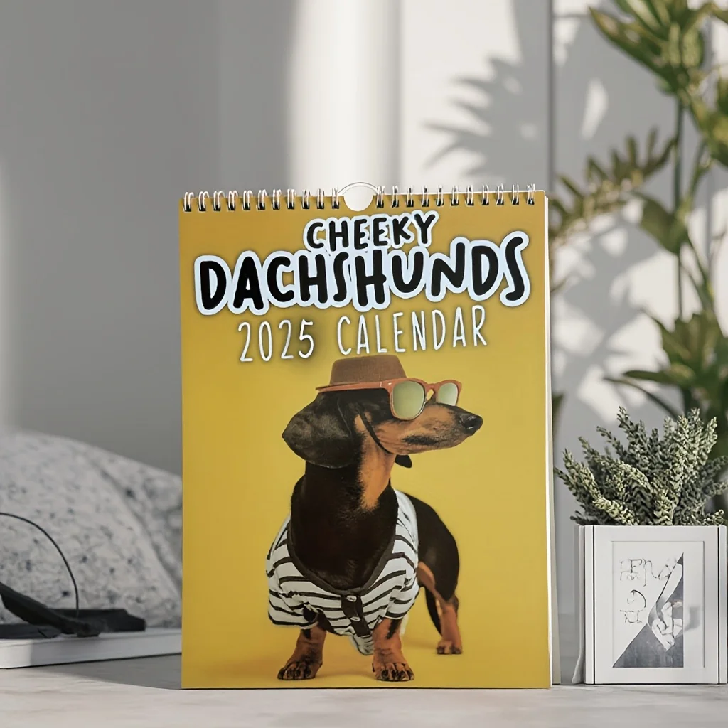 1pc Cheeky Dachshunds Wall Calendar, English Language, Paper Material - Monthly View Dog-Themed Organizer