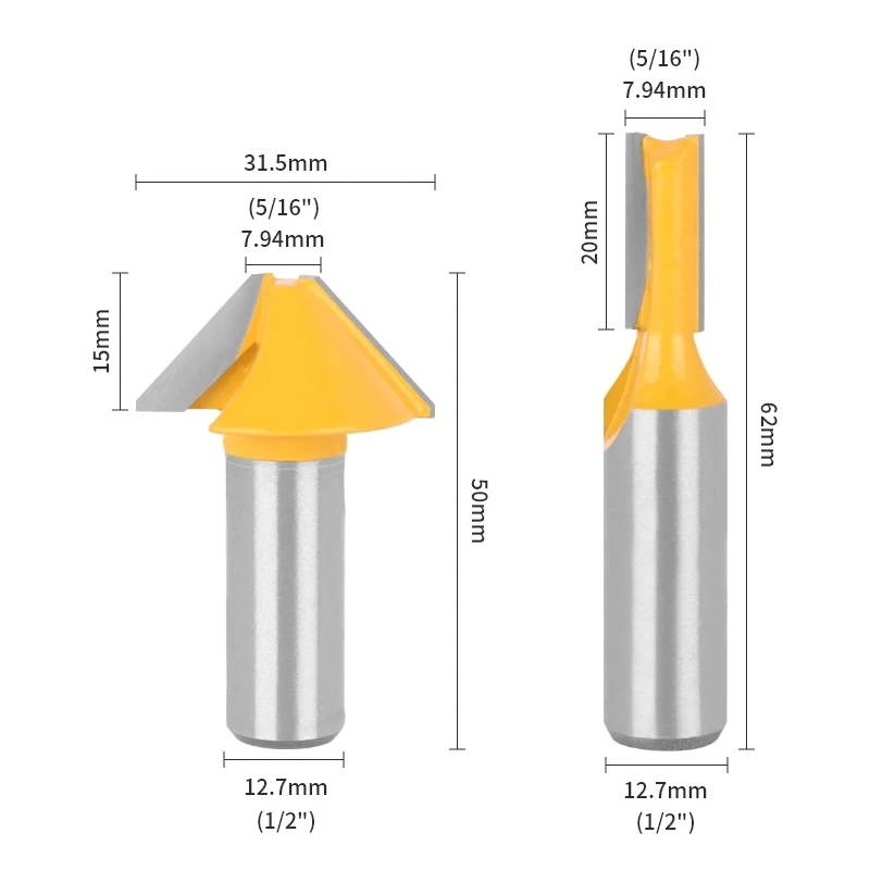 YUSUN  Carbide Tenon Cutting Bits Knife Flat-bottomed V Shape Router Bit Milling Cutter For Wood Bit Face Mill Carbide Cutters