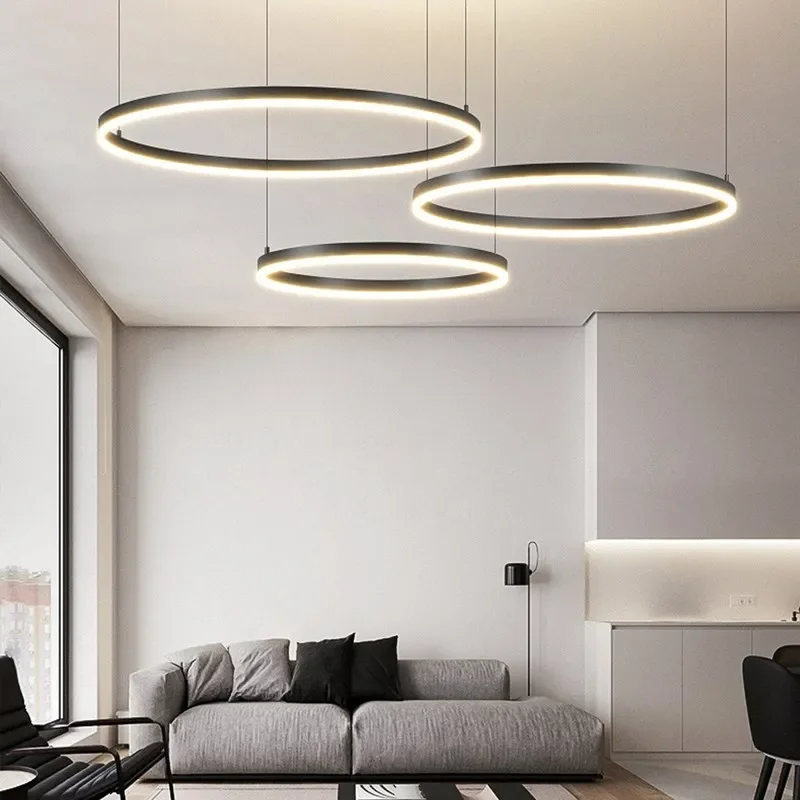 Modern Minimalist LED Chandelier Black Ring Round Lamp For Bedroom Dining Living Room Bar Hang lamp Indoor Luxury Lighting