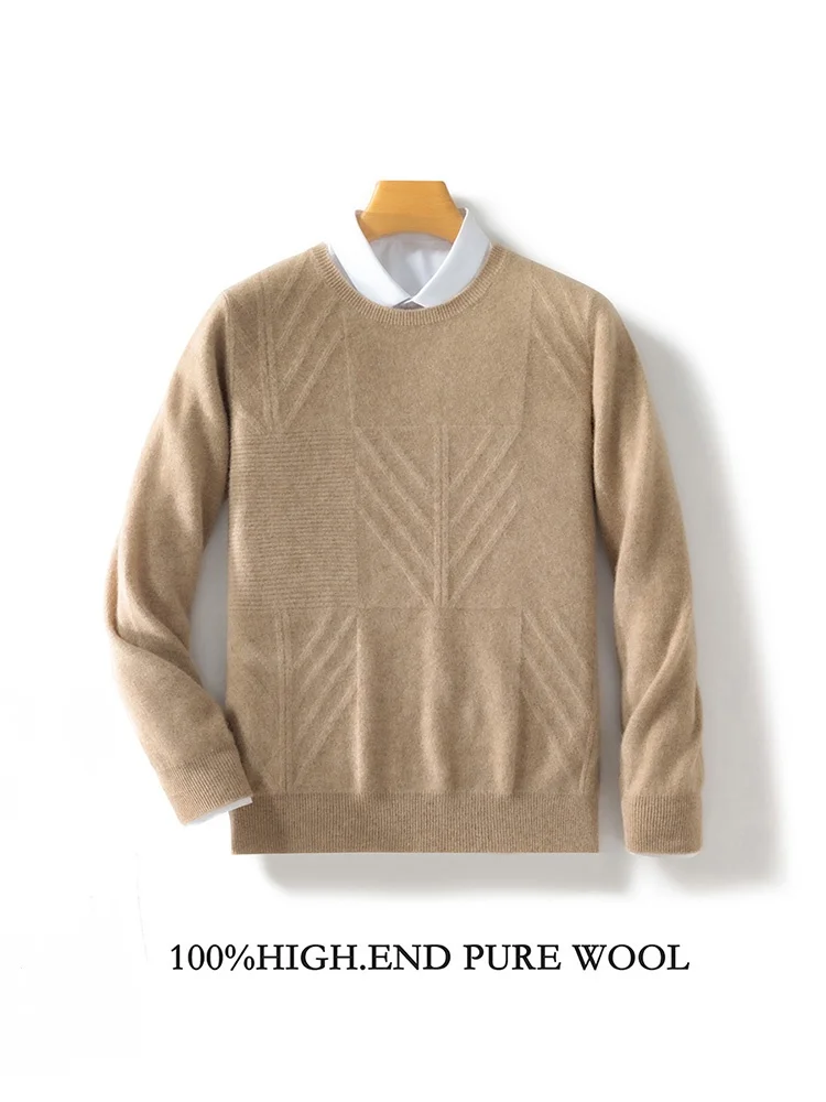 

2024 Autumn/Winter New Men's 100% Merino Wool O-neck Sweater Long Sleeve Pullover Knitwear Korean Casual Basic Cashmere Clothing