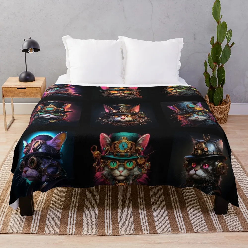 

Steampunk Cat Set 01 Throw Blanket
