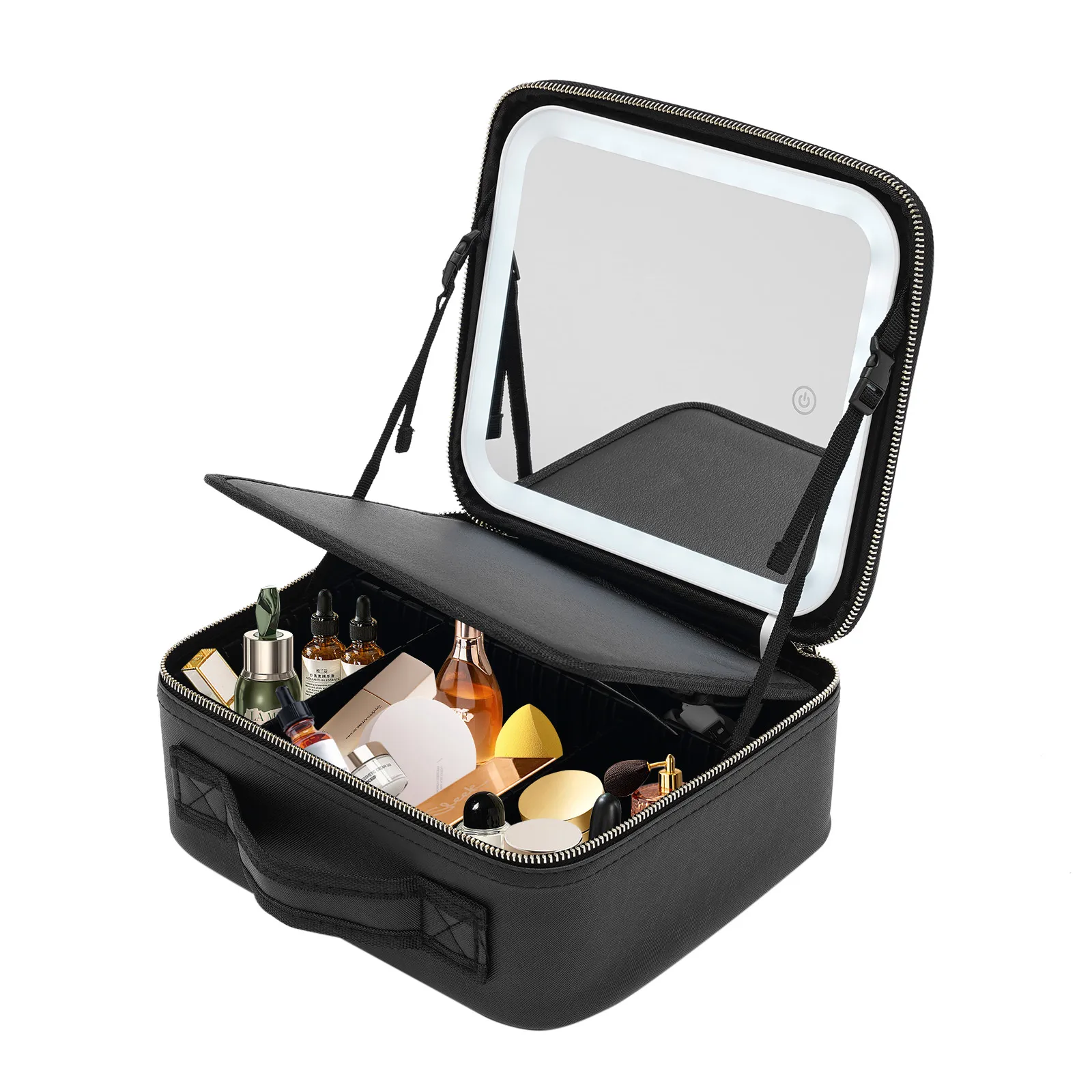 Travel Makeup Bag with LED Mirror, Organiser Case with Adjustable Compartment - Portable Lighted Cosmetic Storage