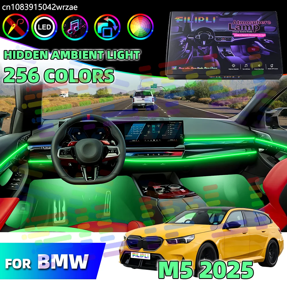 

For BMW M5 G90 G99 Car Inner Trim Refit LED Neon Strip 64 RGB Vivid Ambient Lamps Smart Dynamic Music Rhythm Decor Lights