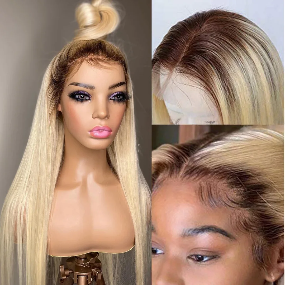 

Soft Ombre Blond Straight Hair 150 density and 13×4 100%human hair wig lace front wig, with baby hair pre plucked