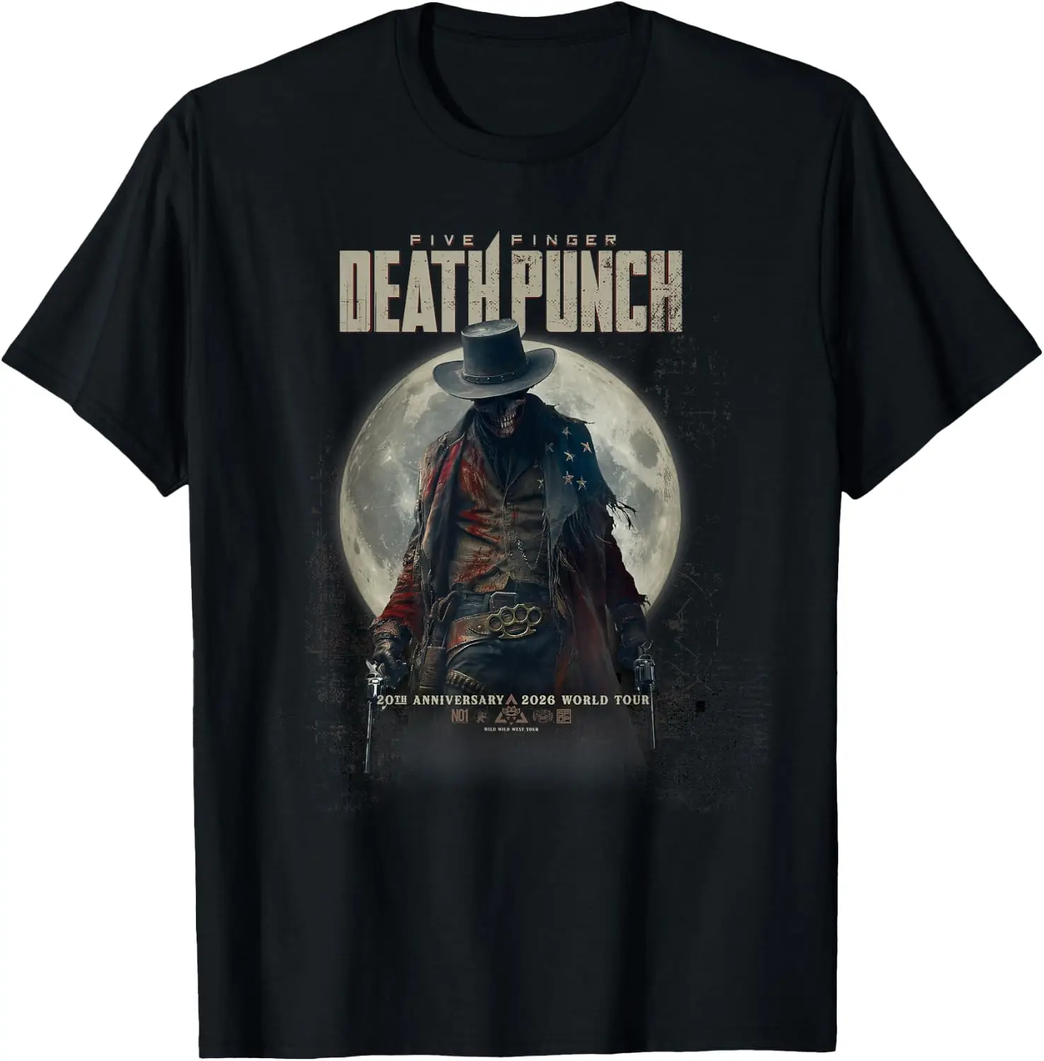 Five Finger Death Punch 2026 World Tour T-Shirt 100% Cotton Trendy Y2K Short-Sleeve Tee-Soft, Quick-Drying, Moisture-Wicking;