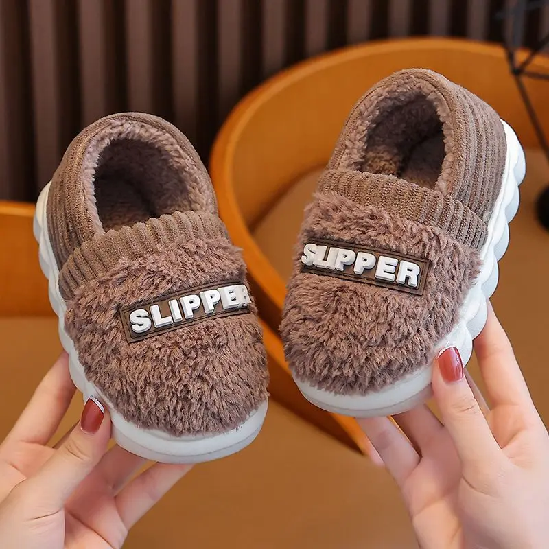 Kids Warm Winter Slippers 2026 New Unisex Fleece Lined Ankle Wrap Home Shoes Soft Anti Slip Sole for Boys Girls Students Indoors
