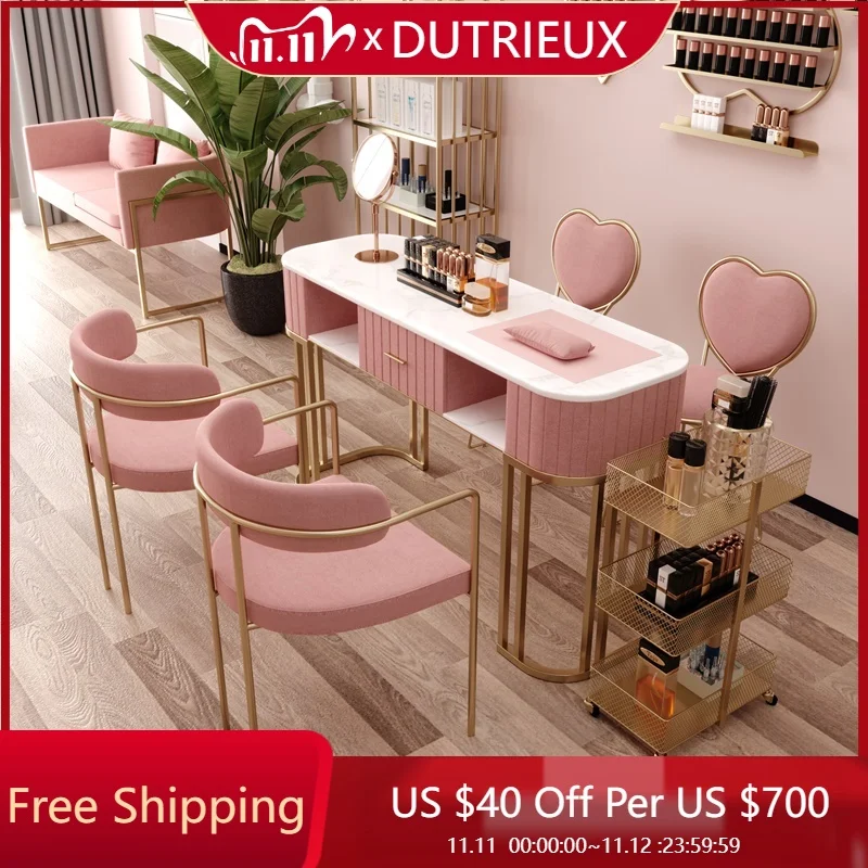

Reception Minimalist Nail Desk Pink Makeup Professionals Hand Manicure Table Workstation Designer Tavolo Per Unghie Furniture