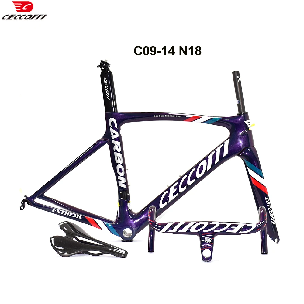 Carbon Road Bike Frameset with Carbon Handlebar and Carbon Saddle, Real Color Bicycle Frame