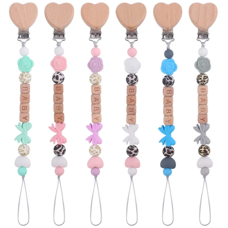 Baby Pacifier Chain Beech Clip Teething Chain Nipple Holder Bowknot Charm Chewable Pendant Newborn Accessory