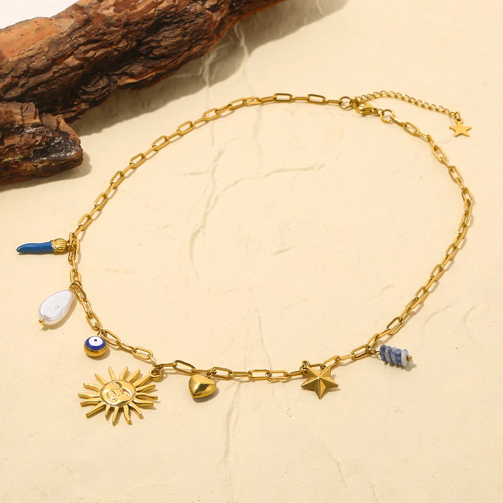GIOIO Stainless Steel Necklace Pendant Sun Evil Eye Chili Necklaces For Women Gold-Plated Trendy Fashion Y2K Style Jewelry - Image 5