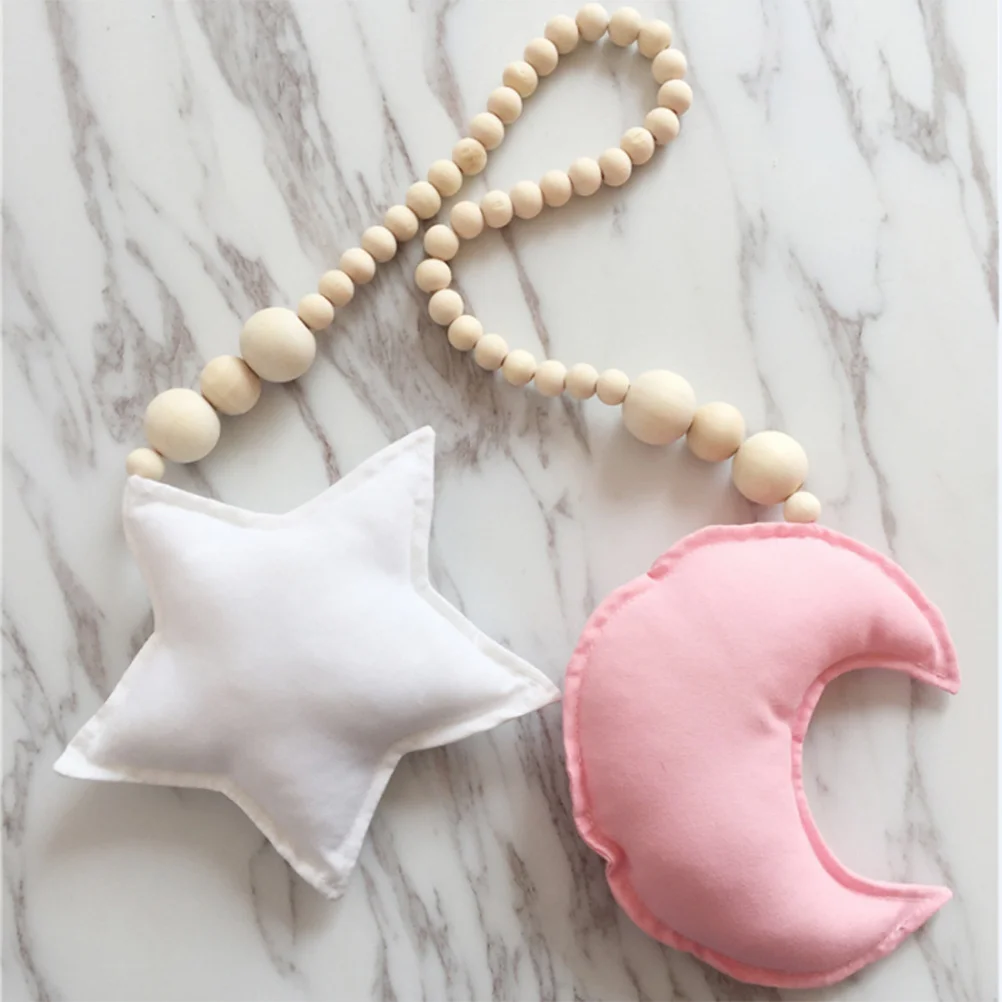 

Moon Star Wooden Beads String Hanging DIY Ornament White Room Crib Kids Bed Play Tent Hanging Decor