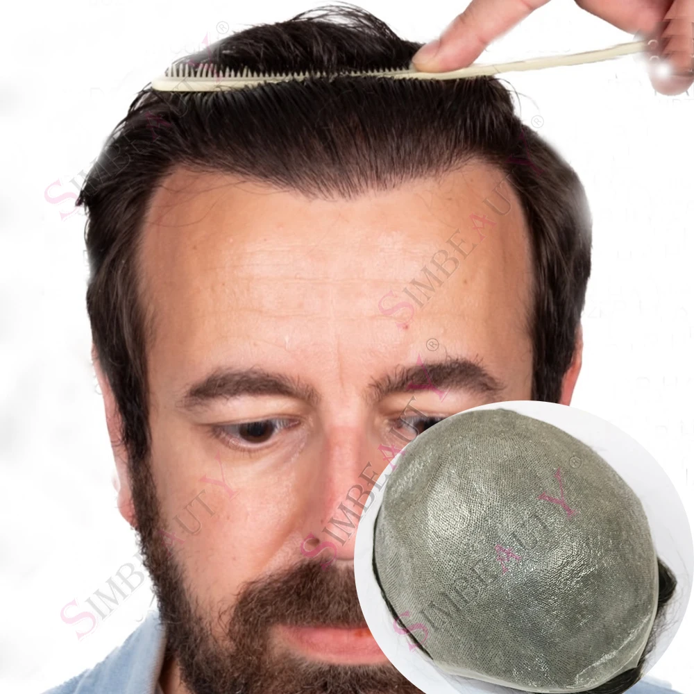 

Light weight 80%Densit 0.02mm Super Thinnest Skin Natural Hairline Soft Touch Brown Blond Premium Grey 1B65 Invisible Men Toupee