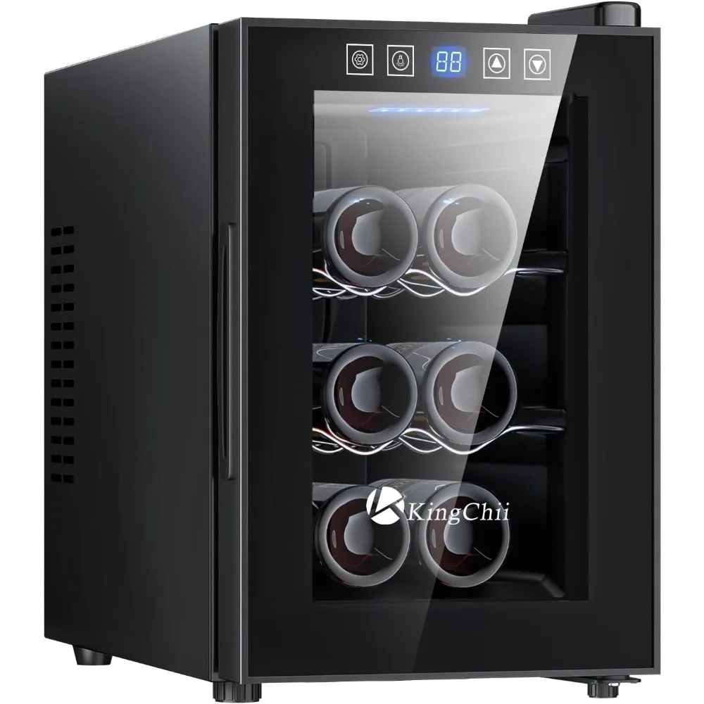 6 Bottle Thermoelectric Wine Cooler Refrigerator Advanced Cooling Technology, Stainless Steel & Tempered Glass For Red Wine