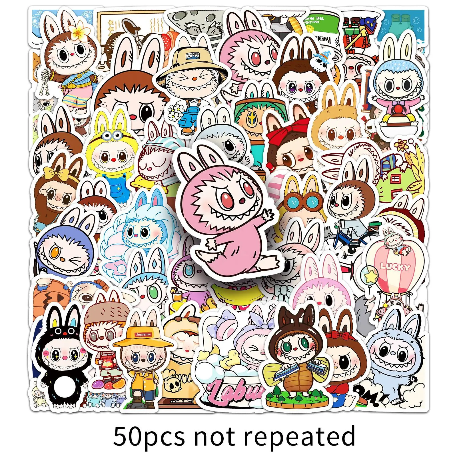 

50 Labubu Stickers Elf Sky Group Cartoon Rabbit Waterproof Decoration Thermos Cup Hand Account Book Stickers Girl Gift