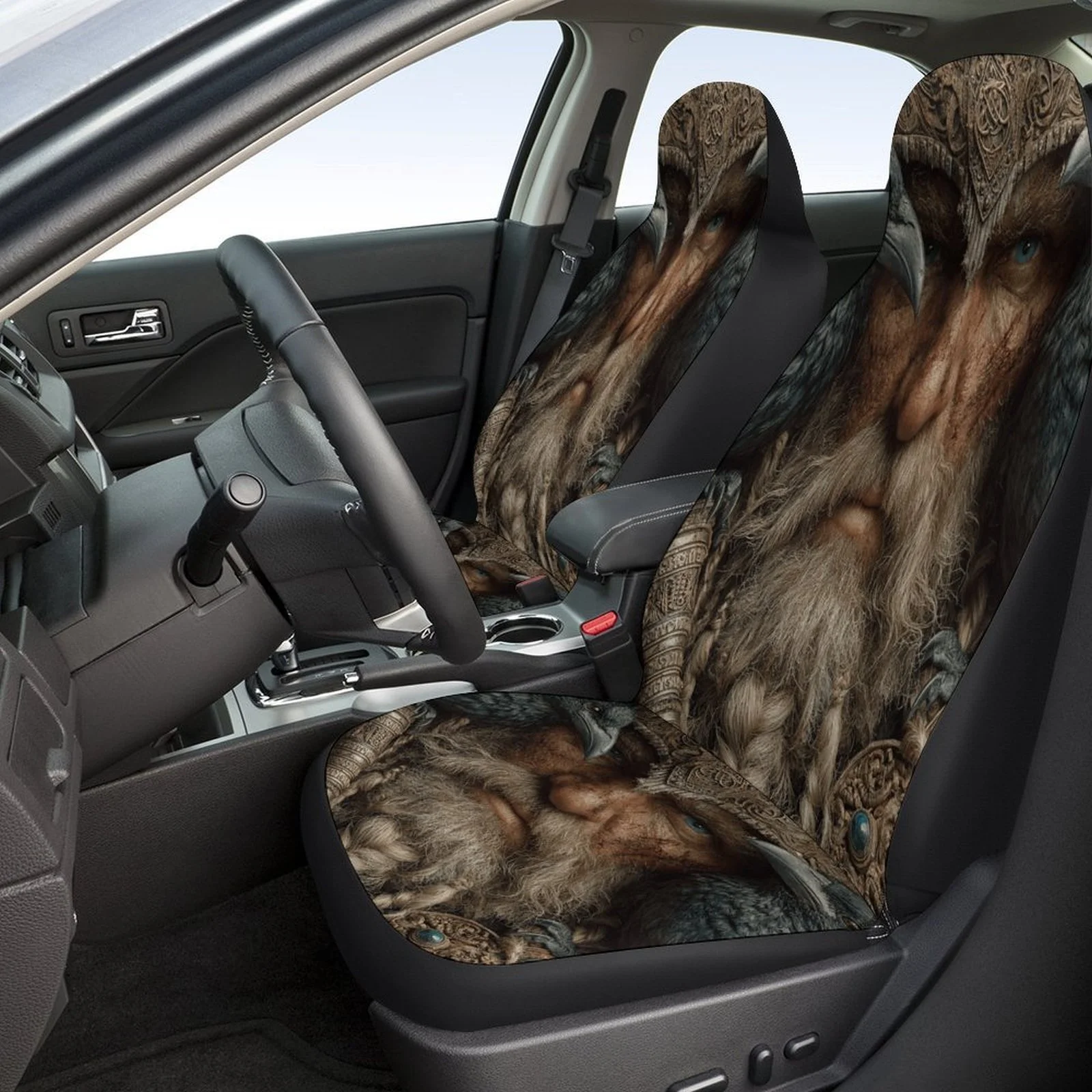 Viking Ravens Designed Car Seat Cover Set For Most Cars, High-quality Comfortable Car Seat Protector Covers Full Set, Universal