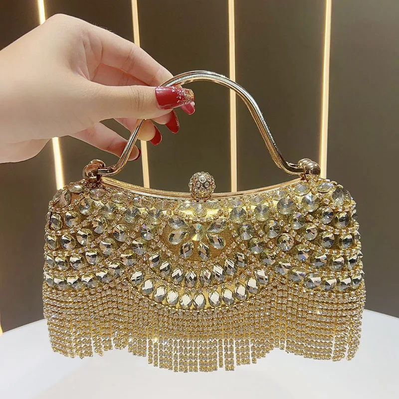 

Luxury Diamond Tassal Evening Bag Shining Rhinestone Wedding Party Banquet Clutch Bag Fashion Wedding Bridal Dress Bag