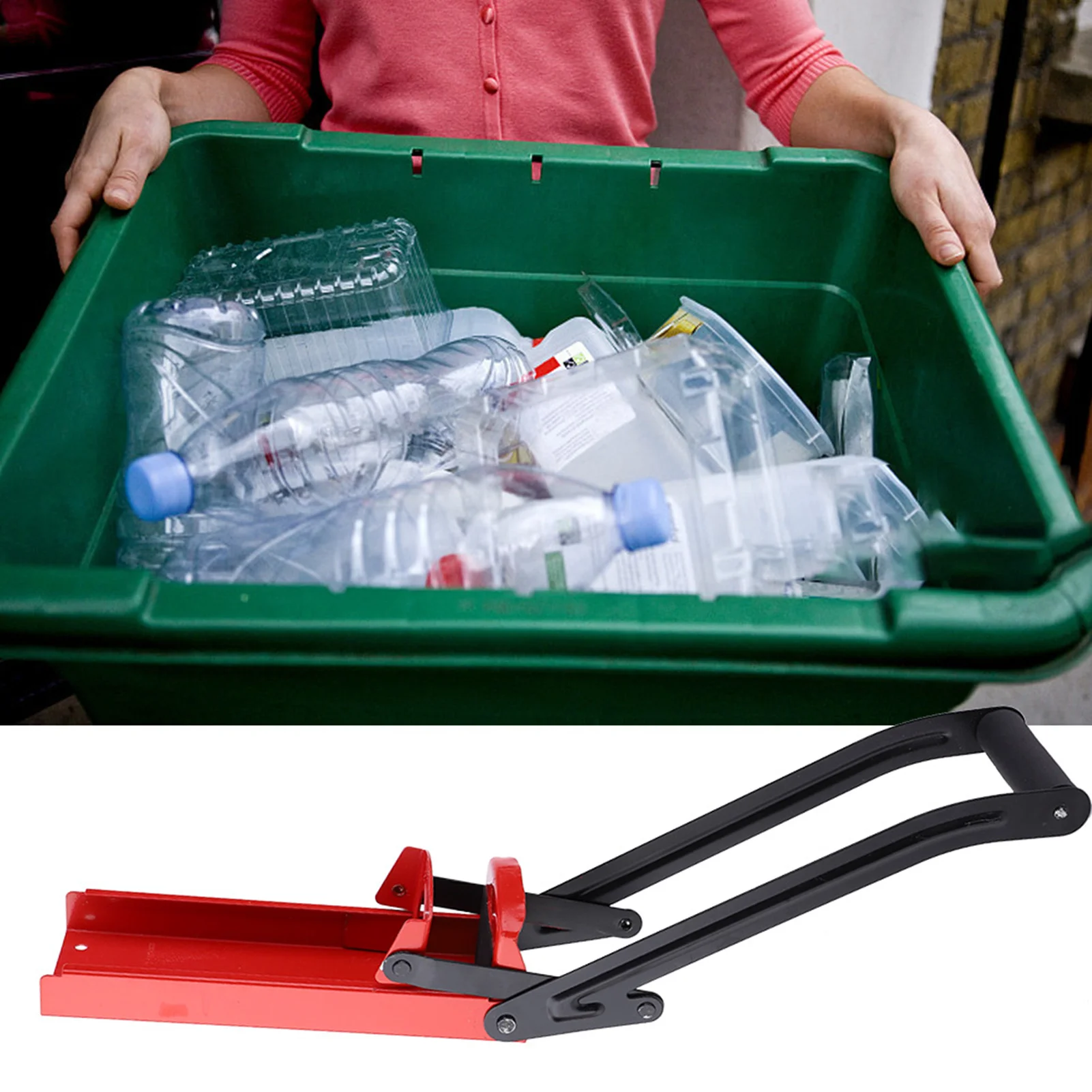 Plastic Bottle Crusher Steel Bottle Crusher 500ML Can Crusher Red Steel Rubber Handle Plastic Bottle Recycling Tool with Opener