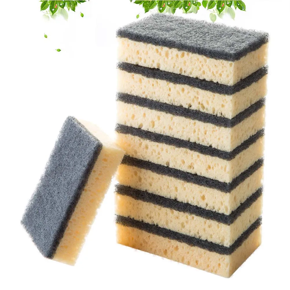 

8 PCS Scrubber Kitchen Cleaning Sponge Wipe Dish Absorb Water Black Sponges and Scouring Pad
