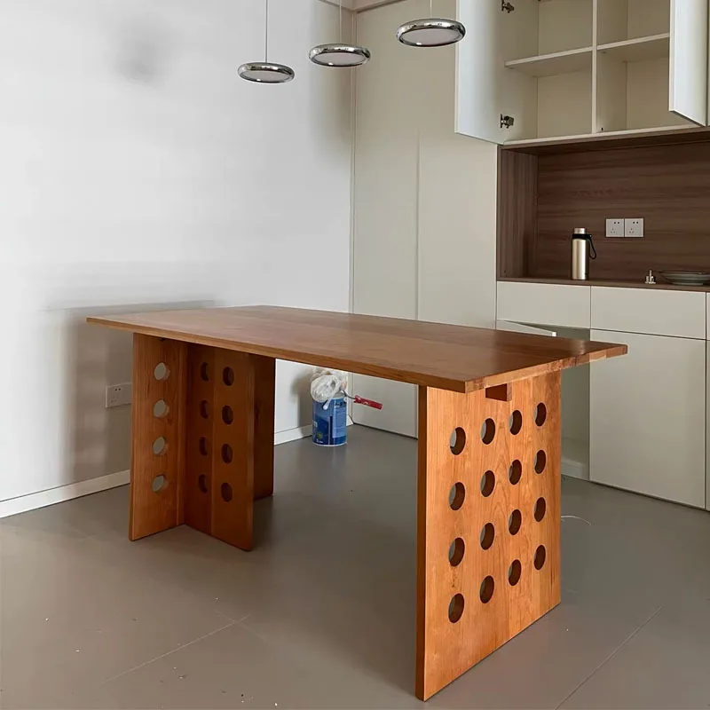

Japanese simple solid wood dining table design studio desk long hole table light luxury writing desk long table