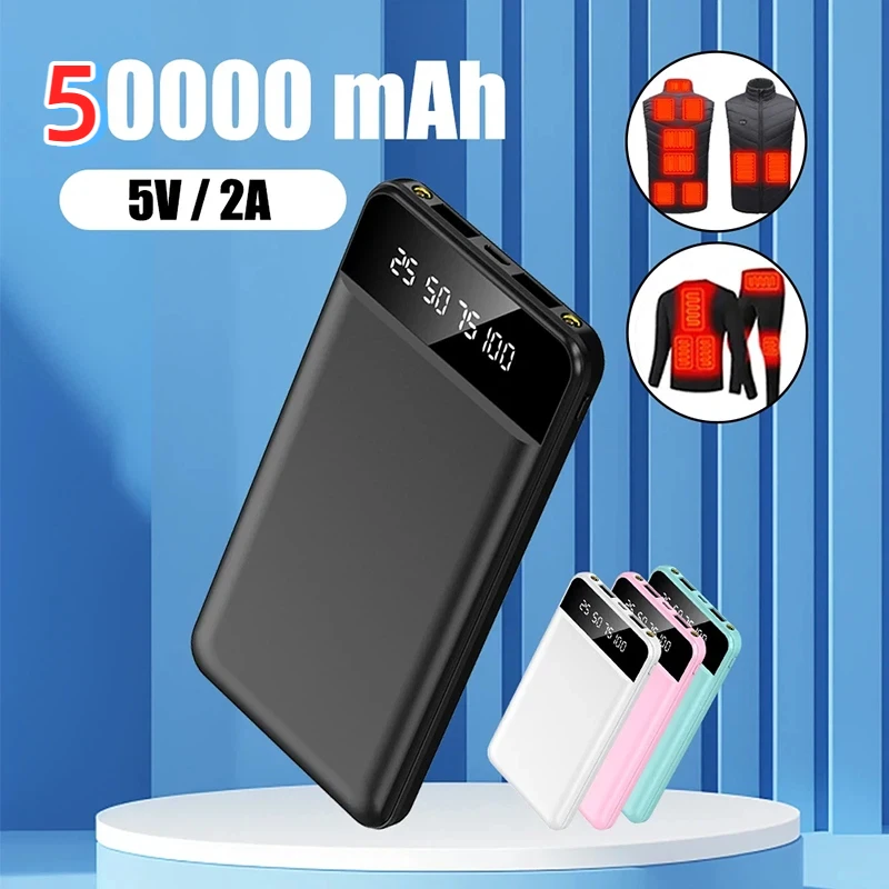50000mah Portable Power Bank Charging LED Digital Display External Battery Pack Dual USB For Fast Heating Vest Jacket Powerbank