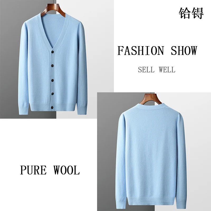 الصوف سترة الرجال بلون سترة برقبة على شكل v فضفاضة عادية الأعمال متماسكة سترة الربيع والخريف جديد سترة صوف سترة علوية