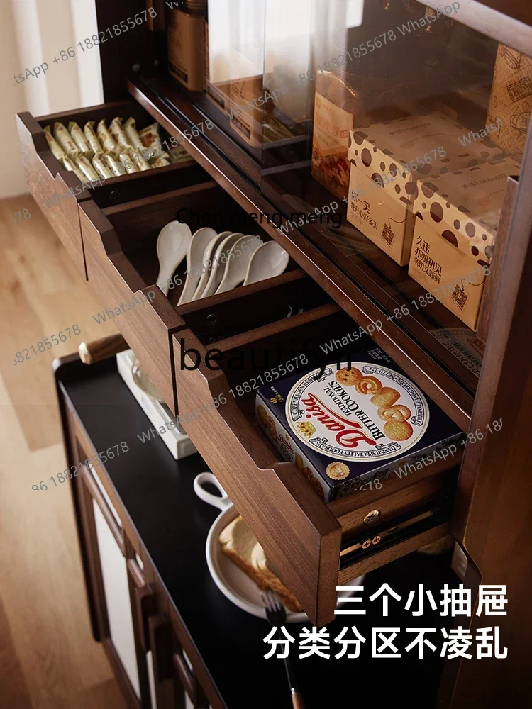 

CC Vintage Solid Wood Rock Slab Sideboard Wall-Mounted Integrated Storage Small Apartment Entryway Coffee Cabinet