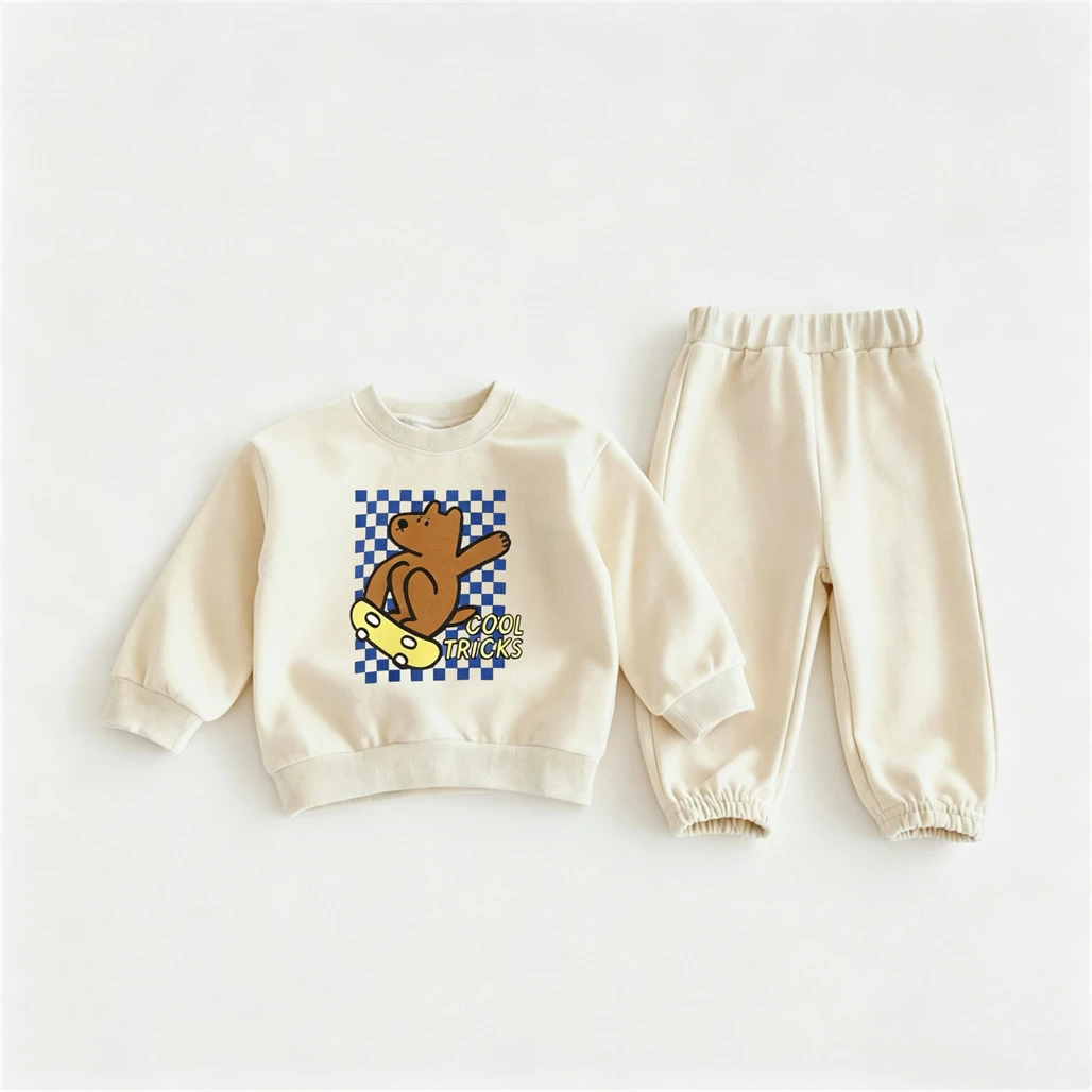 Schöner Kapuzenpullover, einfarbige Jogginghose, Frühlings- und Herbstkleidung, langärmelige Anzüge, Kinder-Cartoon-bedruckte Oberteile, lockere Hosen-Outfits – Detail 2