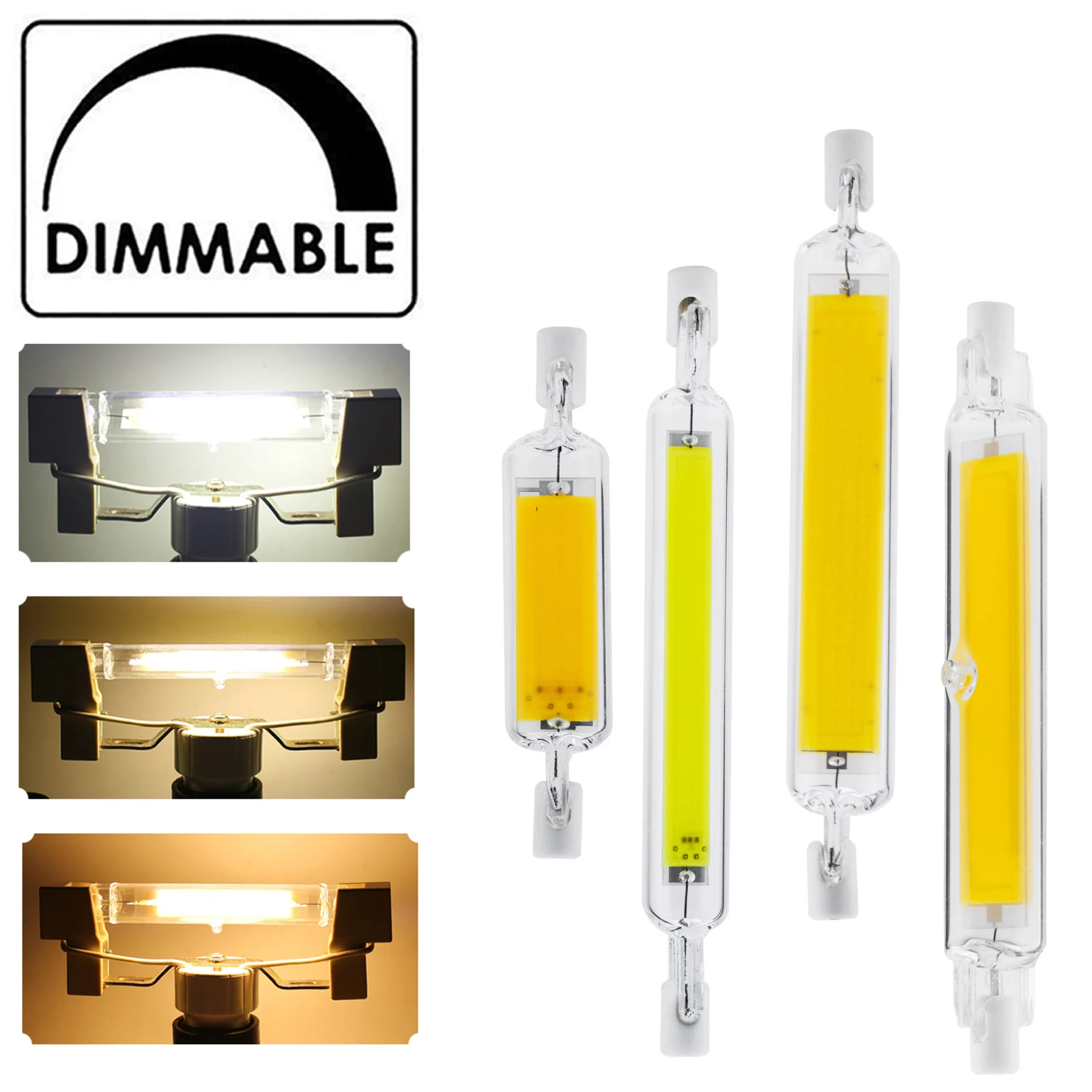 Dimmable R7S COB LED Floodlight Bulb Glass Tube Ceramic Base 78mm 118mm Cold Warm Neutral White J-Type 110V 220V Lamps