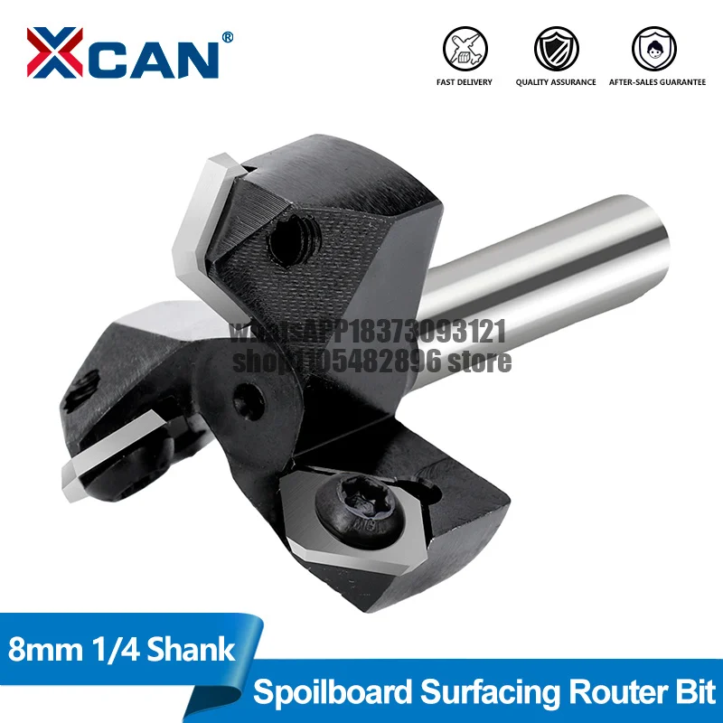 XCAN CNC Spoilboard Surfacing Router Bit 8mm 1/4 Shank Slab Flattening Router Bit Carbide Insert Wood Planer Bit