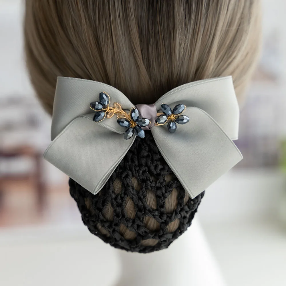 New Ribbon Bow Hairgrips Hair Bun Cover Barrettes Net Snood Hairnet Decor for Women Office Dance Accessories Hair Clip Mesh Gift