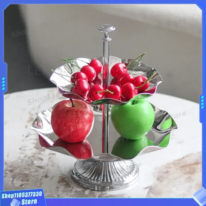 Double Layer Stainless Steel Fruit Plate Art Petal Design Snack Storage Tray for Hotel Front Desk Dried Fruit Bowl Home Soft