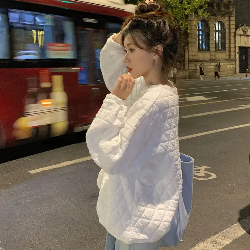 Loose round Neck Sweatshirt Women's Autumn Winter Korean Style Versatile Pure Color Design Sensation Small Audience Fashion Top