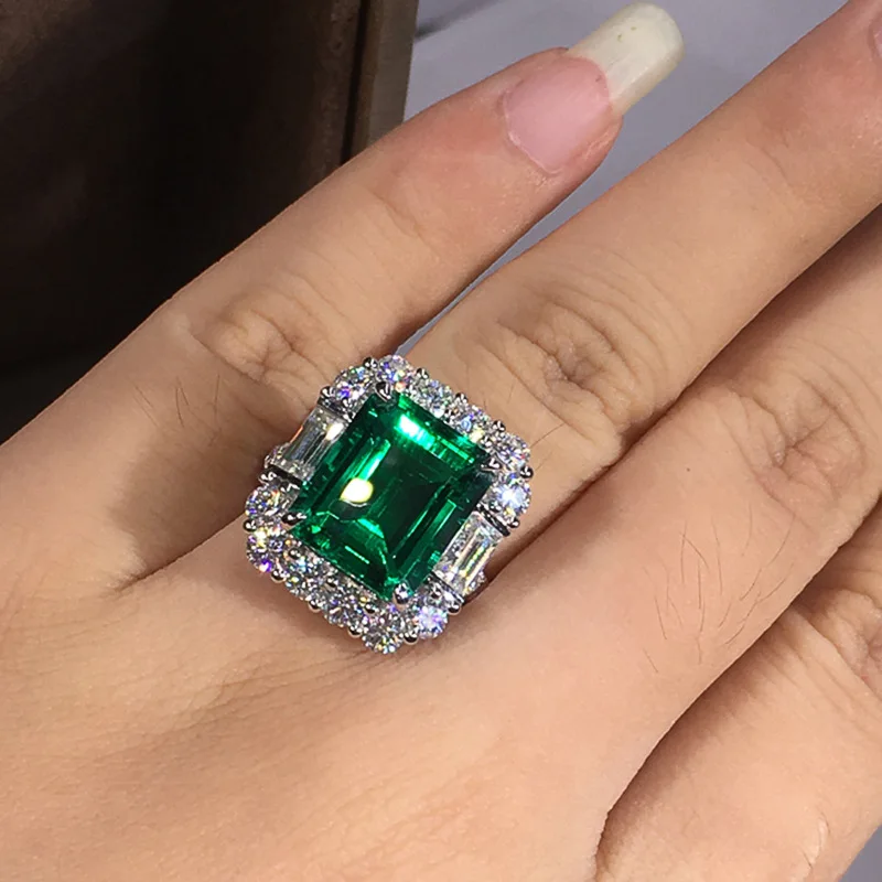 Luxury Female Rings 925 Sterling Silver Green Geometric Zirconia Rings for Women Wedding Gorgeous Accessories Female Jewelry