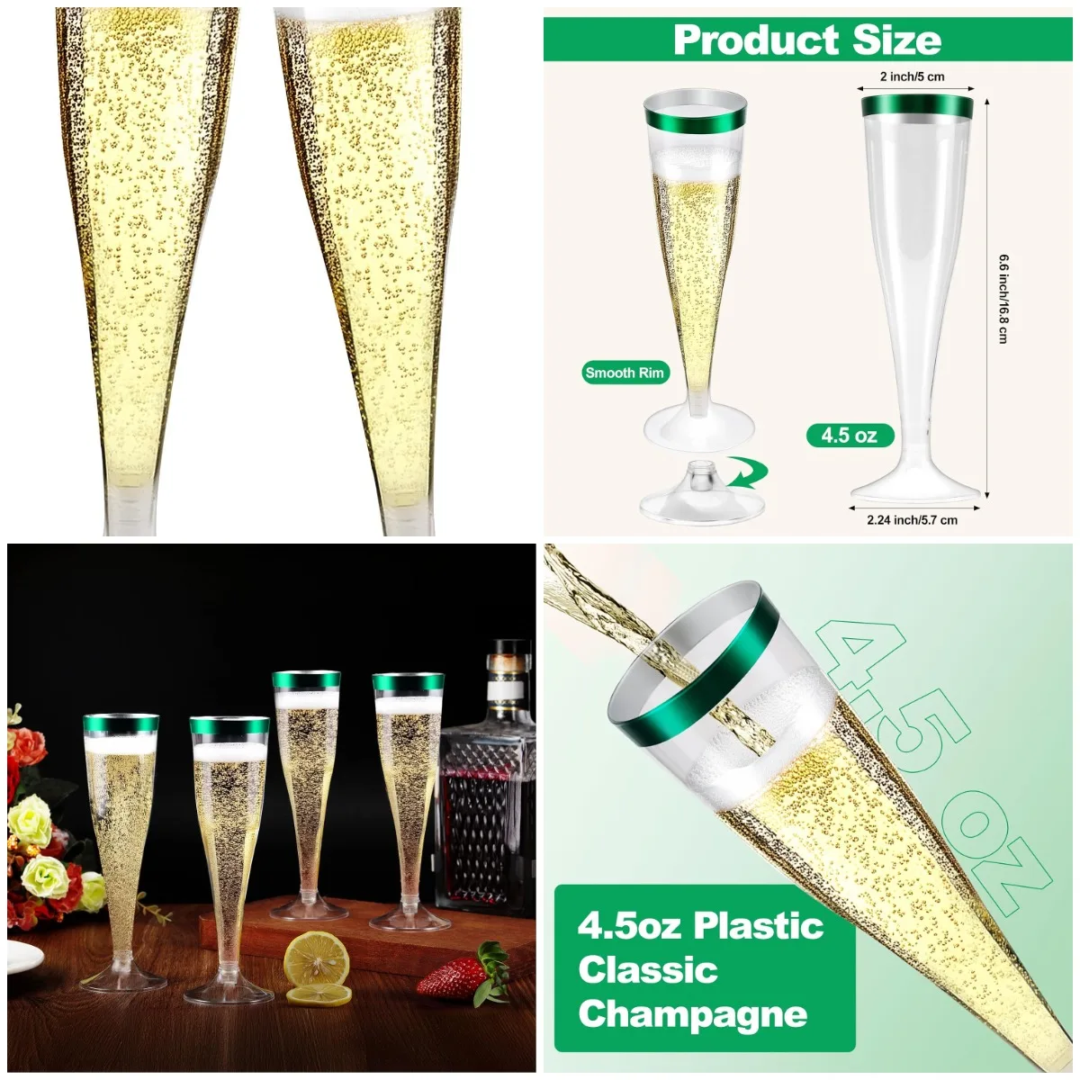 

100 Pack 4.5 oz Clear Plastic Champagne Flutes, Disposable Toasting Glasses for Wedding, Party, Thanksgiving, Christmas