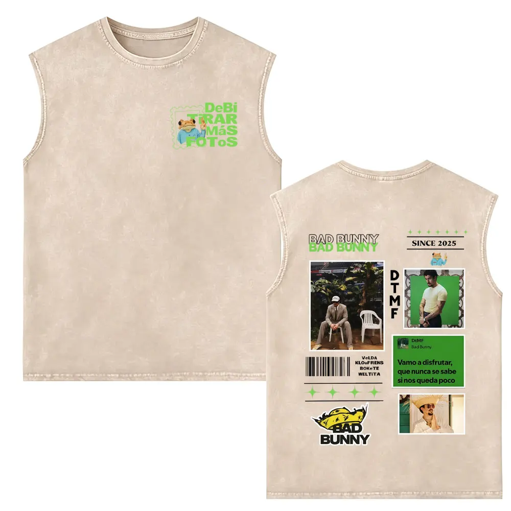 

Rapper Bad Bunny Sleeveless Vest Debi Tirar Mas Fotos DTMF World Tour 2026 T-shirt Men Women Fashion Vintage Washed Tank Tops