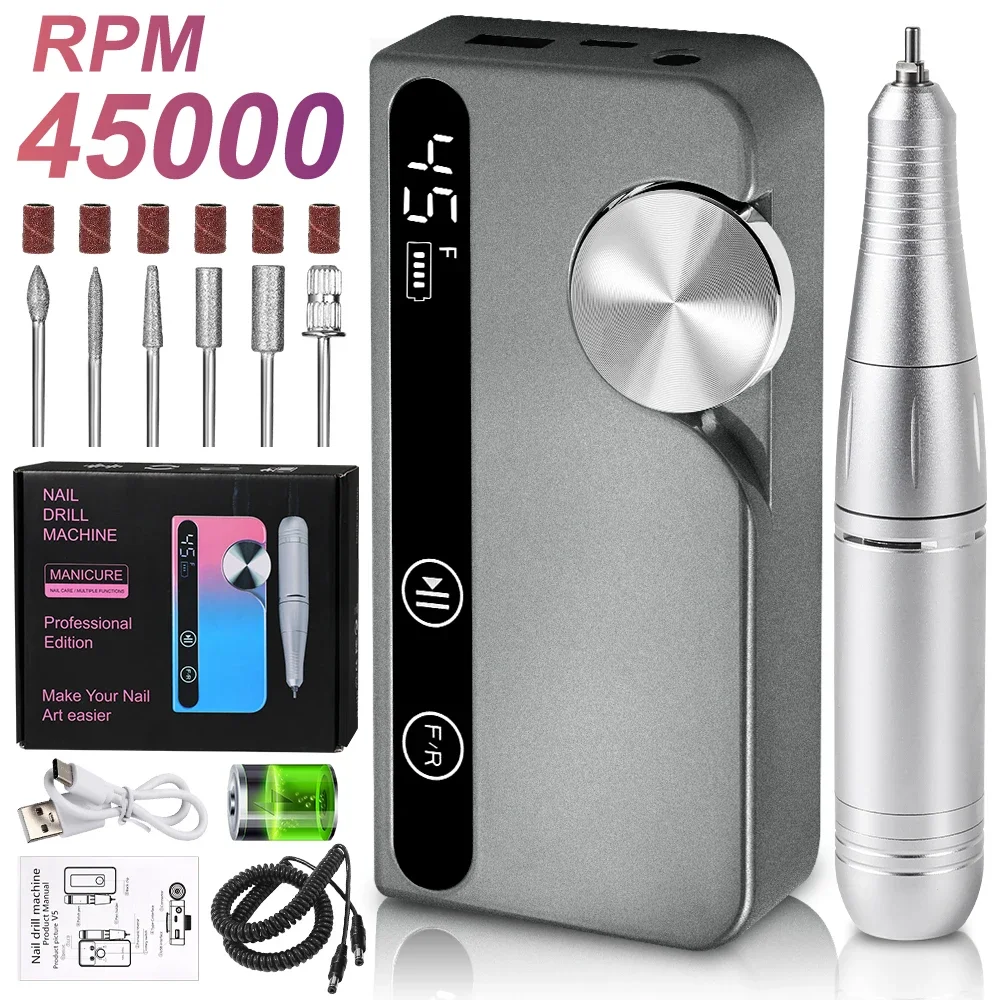 جديد المهنية 45000 دورة في الدقيقة الكهربائية المحمولة مسمار الحفر آلة قابلة للشحن منخفضة الضوضاء مسمار ساندر ملف لأداة صالون مانيكير