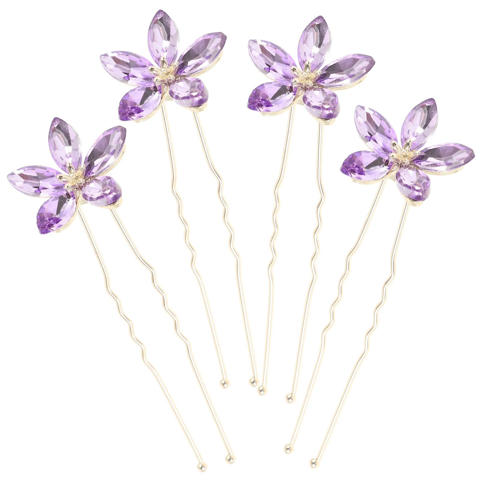 

4 Pcs Prom Hair Pins Lavender and Gold Bridesmaid Accessories Wedding for Women Bridal Miss Silver Bobby Decorative