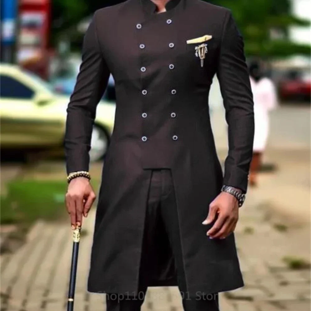 

2 Piece Double Breasted Men's Suits Buttons Set Blazer Pant Custom Made Wedding Tuxedos Male Prom Party Suits