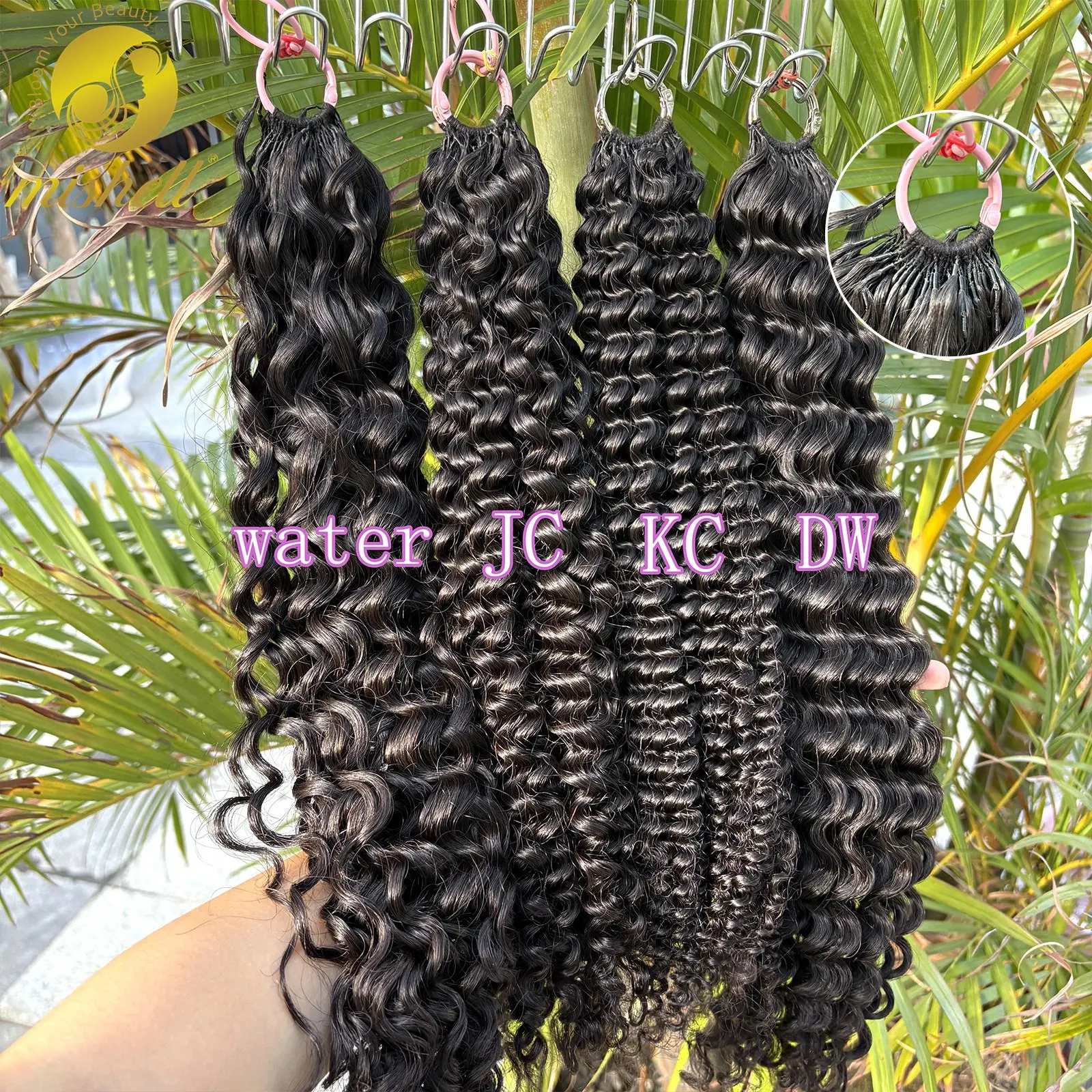 

100 г/упак. Кудрявые вьющиеся крючком наращивание человеческих волос Натуральные глубокие волны без узлов Предварительно разделенные крючком наращивание волос с перьями